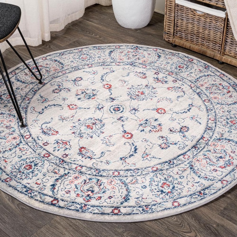 JONATHAN Y Modern Persian Vintage Medallion Light Grey/Red 6 ft. 7 in. Round Area Rug MDP107A-6R