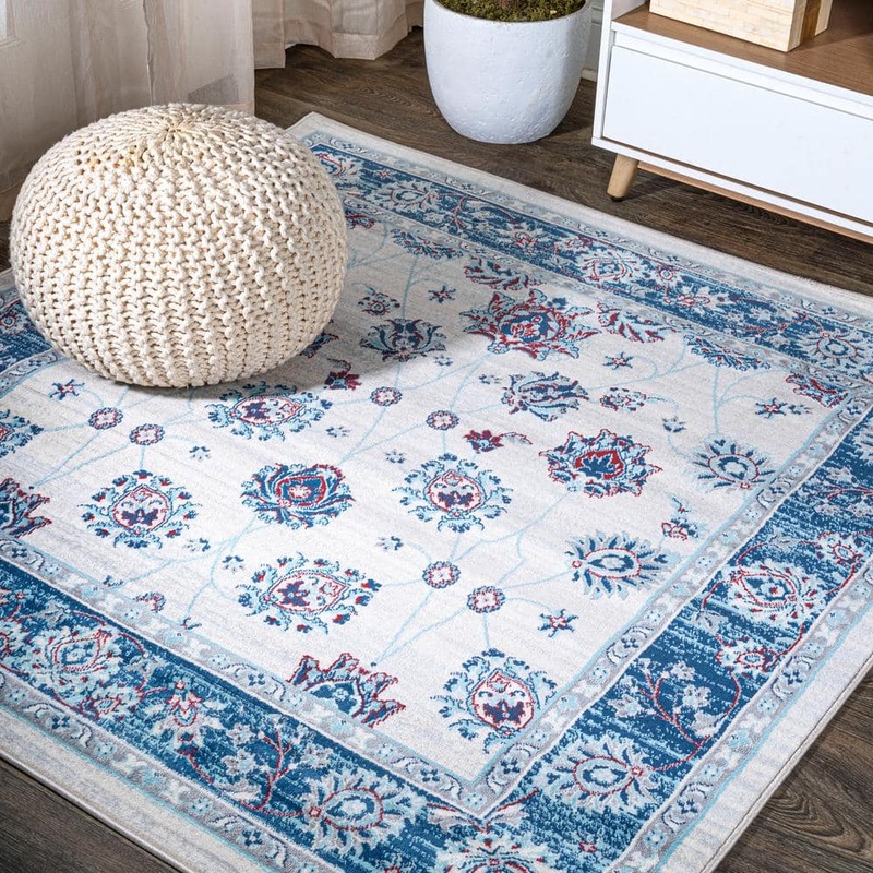 JONATHAN Y Modern Persian Vintage Moroccan Traditional Blue/Ivory/Red 6′ Square Area Rug MDP101C-6SQ