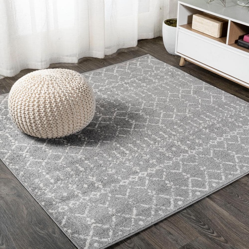 JONATHAN Y Moroccan HYPE Boho Vintage Diamond Gray/Ivory 8 ft. Square Area Rug MOH101C-8SQ