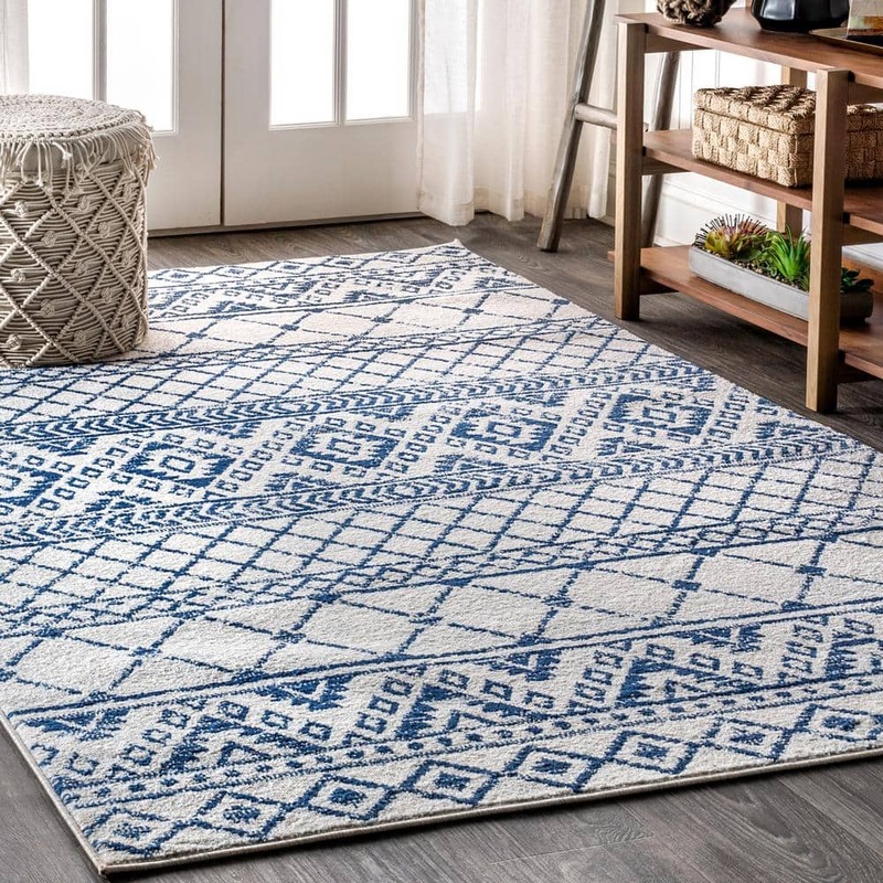 JONATHAN Y Moroccan HYPE Boho Vintage Tribal Cream/Blue 3 ft. x 5 ft. Area Rug MOH103A-3