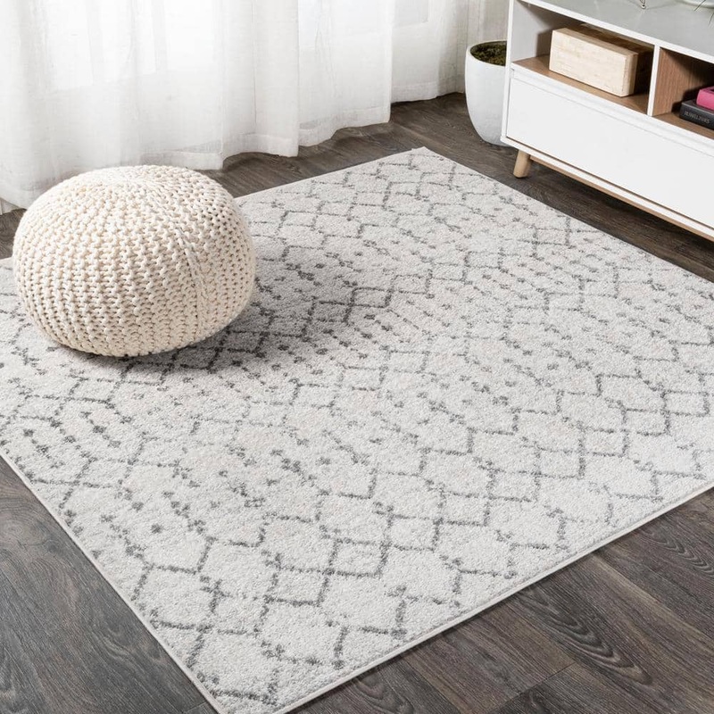 JONATHAN Y Moroccan HYPE Cream/Gray 3 ft. Square Boho Vintage Diamond Area Rug MOH101B-3SQ