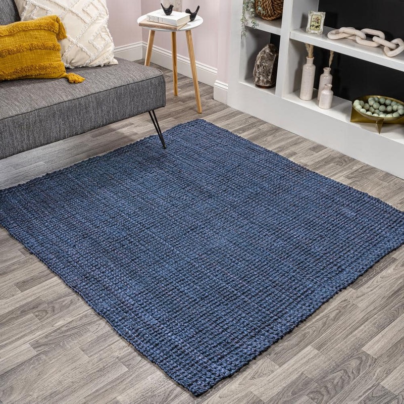 JONATHAN Y Navy 8 ft. Square Pata Hand Woven Chunky Jute Area Rug NRF102D-8SQ