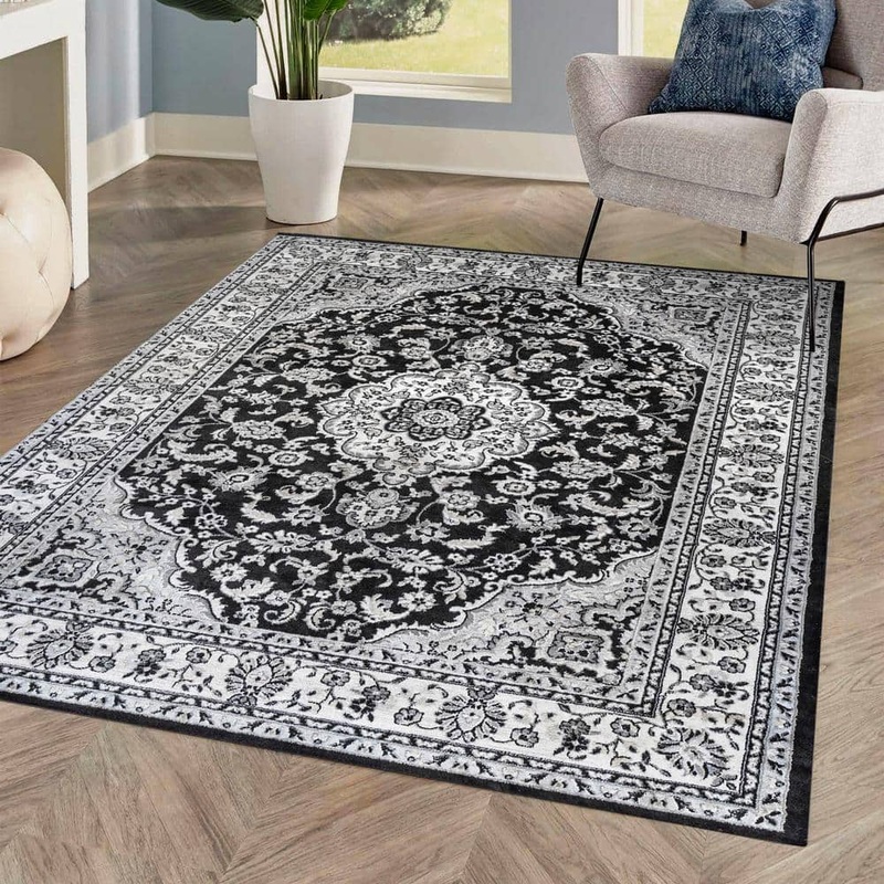 JONATHAN Y Palmette Modern Persian Floral Cream/Gray/Black 4 ft. x 6 ft. Area Rug MDP503B-4
