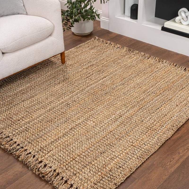 JONATHAN Y Pata Hand Woven Chunky Jute with Fringe Natural 8 ft. Square Area Rug NRF103A-8SQ