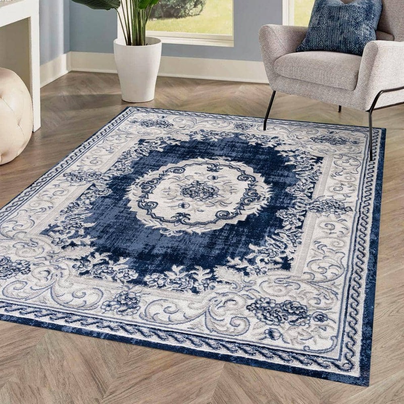 JONATHAN Y Rosalia Cottage Medallion Ivory/Navy 8 ft. x 10 ft. Area Rug MDP401A-8