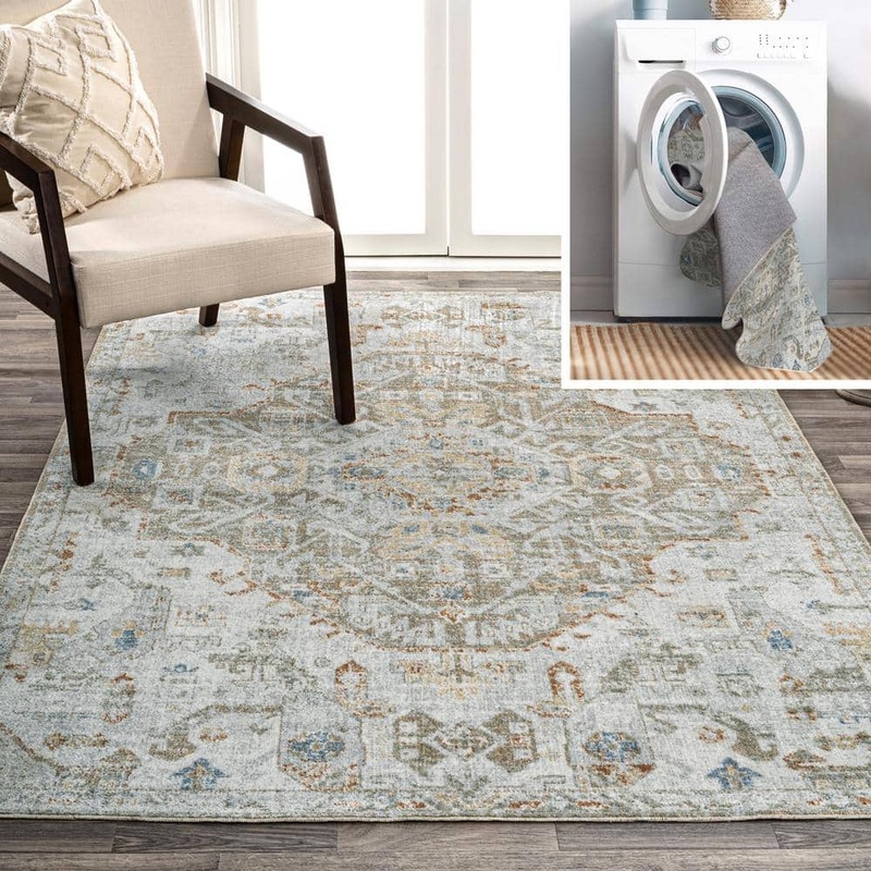 JONATHAN Y Shaemus Bohemian Medallion Low-Pile Machine-Washable Cream/Brown/Green 4 ft. x 6 ft. Area Rug WSH320A-4