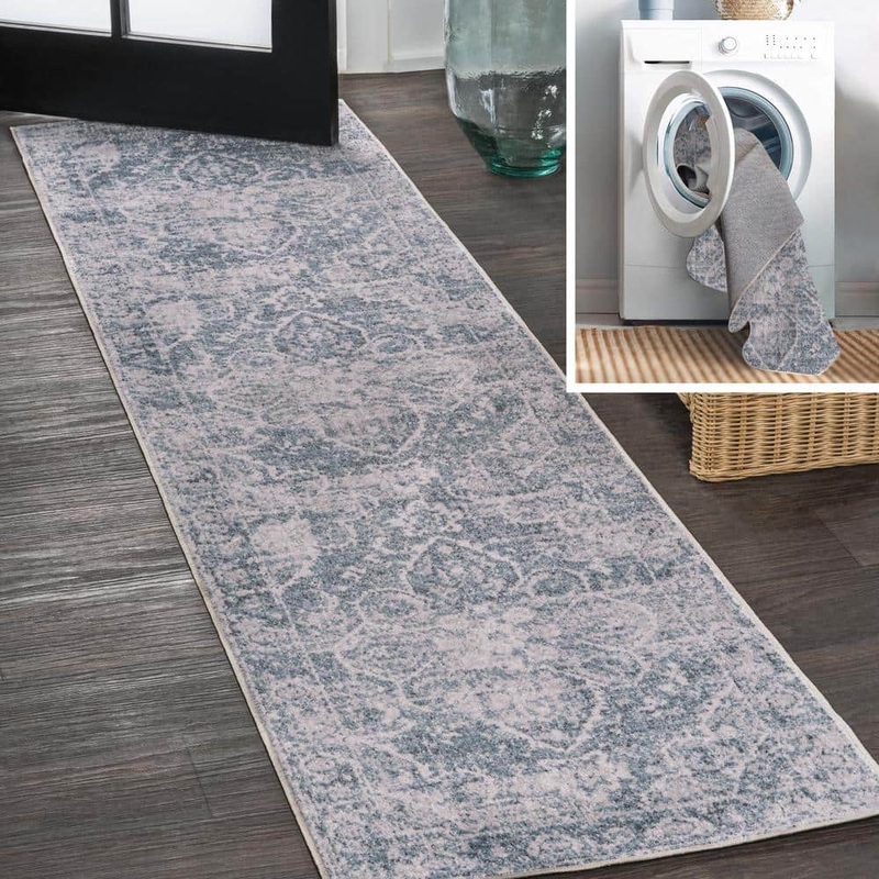 JONATHAN Y Shaii Global Medallion Low-Pile Machine-Washable Blue/Light Gray 2 ft. x 8 ft. Runner Rug WSH319A-28