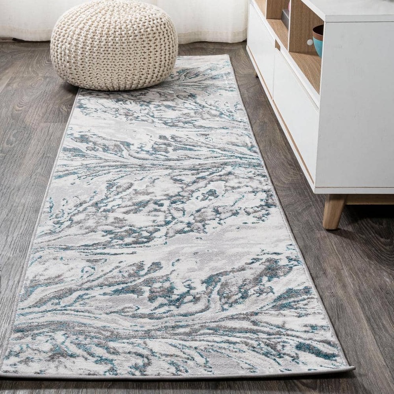 JONATHAN Y Swirl Marbled Abstract Gray/Turquoise 2 ft. x 10 ft. Runner Rug SOR203A-210