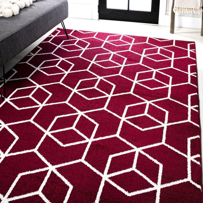 JONATHAN Y Tumbling Blocks Modern Geometric Red/White 8 ft. x 10 ft. Area Rug SEU101I-8