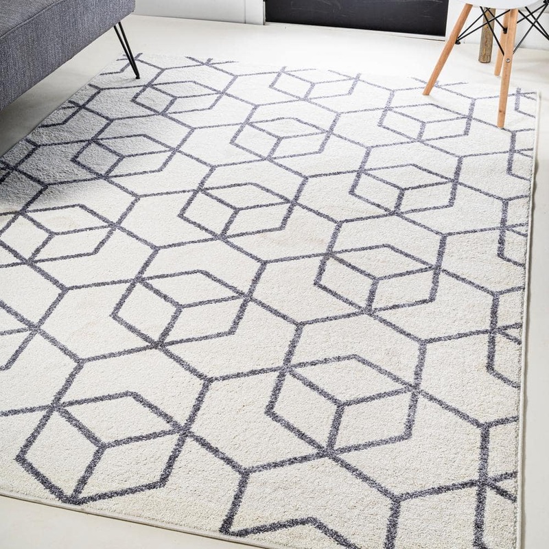 JONATHAN Y Tumbling Blocks Modern Geometric White/Gray 8 ft. x 10 ft. Area Rug SEU101K-8