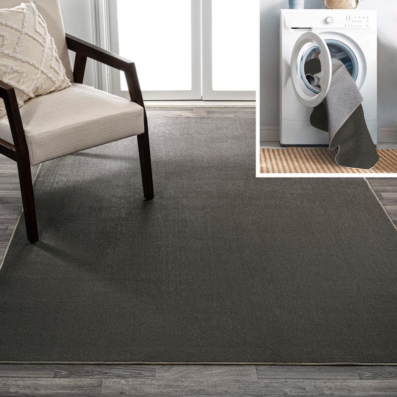 JONATHAN Y Twyla Classic Dark Gray 5 ft. x 8 ft. Solid Low-Pile Machine-Washable Area Rug WSH300I-5