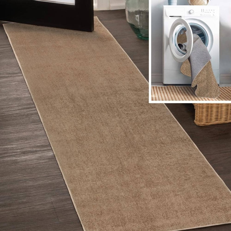 JONATHAN Y Twyla Classic Solid Low-Pile Machine-Washable Brown 2 ft. x 8 ft. Runner Rug WSH300D-28