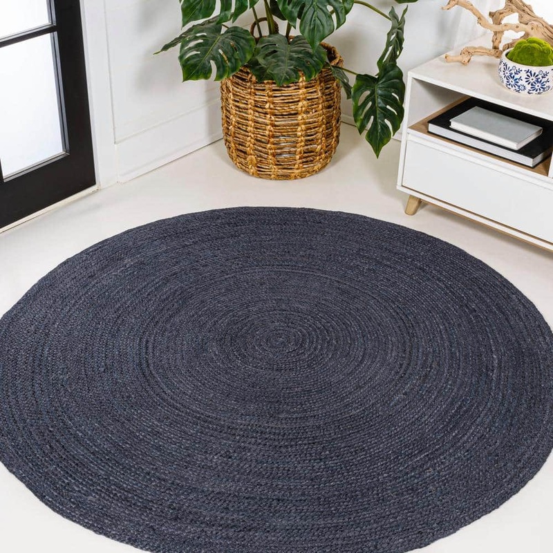 JONATHAN Y Zara Braided Coastal Cottage Round Jute Navy 5 ft. Round Area Rug RNF116B-5R