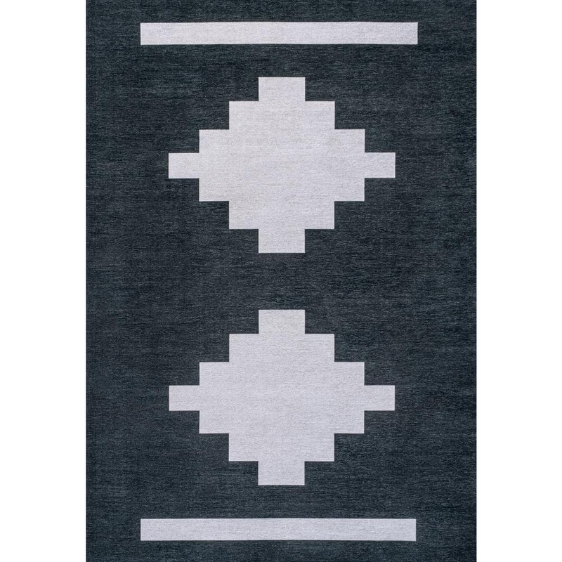 JONATHAN Y Adriel Geometric Medallion Machine-Washable Navy/Light Gray 5 ft. x 8 ft. Area Rug WSH111B-5
