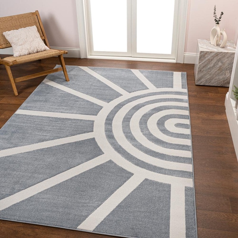 JONATHAN Y Aelius MidCentury Scandinavian Abstract Sun 2-Tone High-Low Blue/White 8 ft. x 10 ft. Area Rug SND101C-8