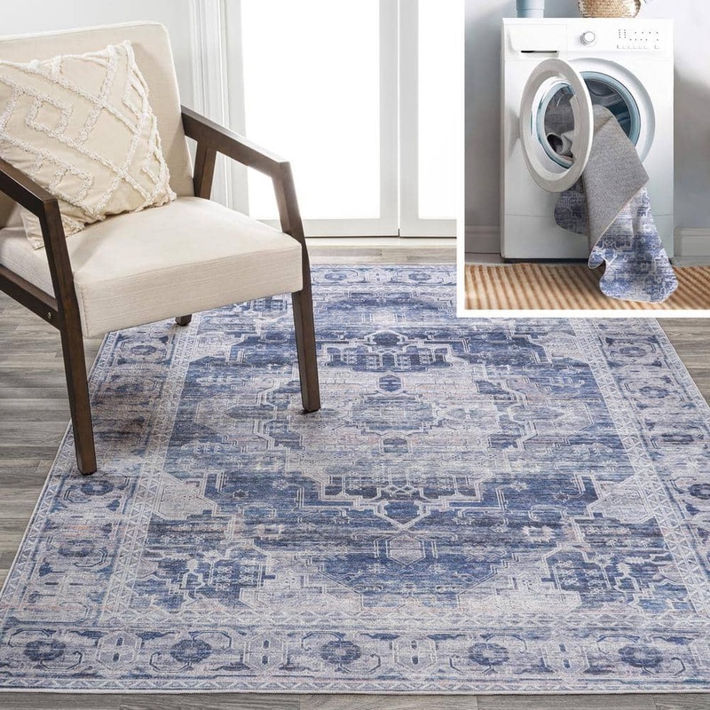 JONATHAN Y Alanya Ornate Navy/Cream 4 ft. x 6 ft. Medallion Machine Washable Indoor Area Rug WSH100A-4