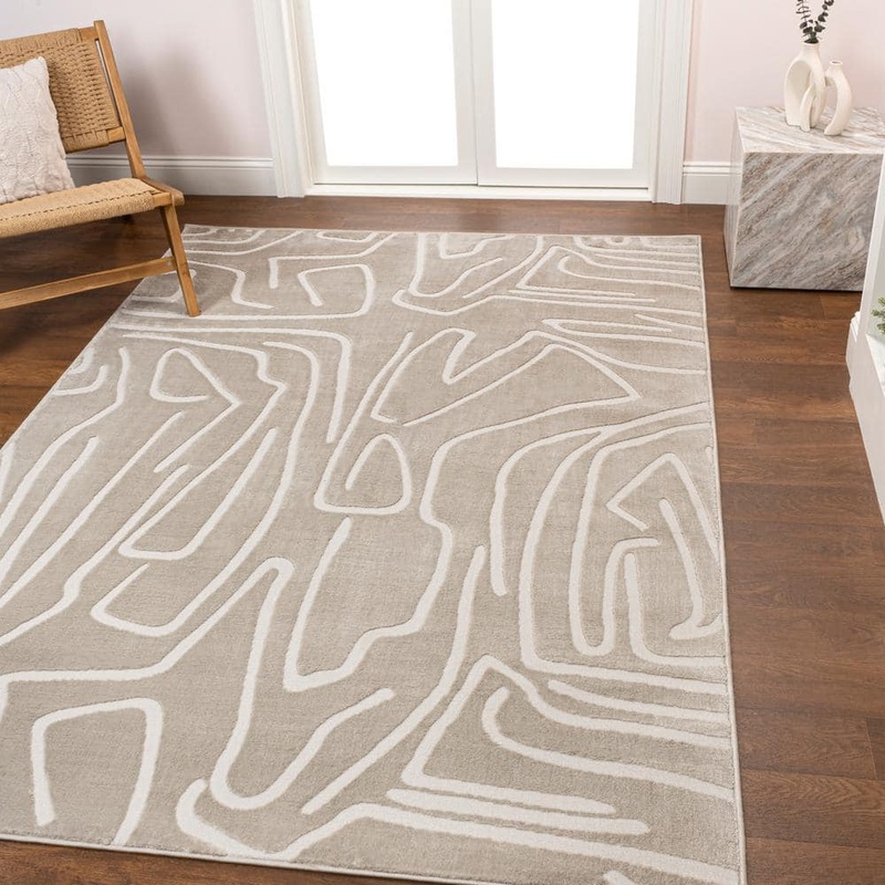 JONATHAN Y Alcina Modern Scandinavian Graphic Lines High-Low Beige/Cream 4 ft. x 6 ft. Area Rug SND102A-4