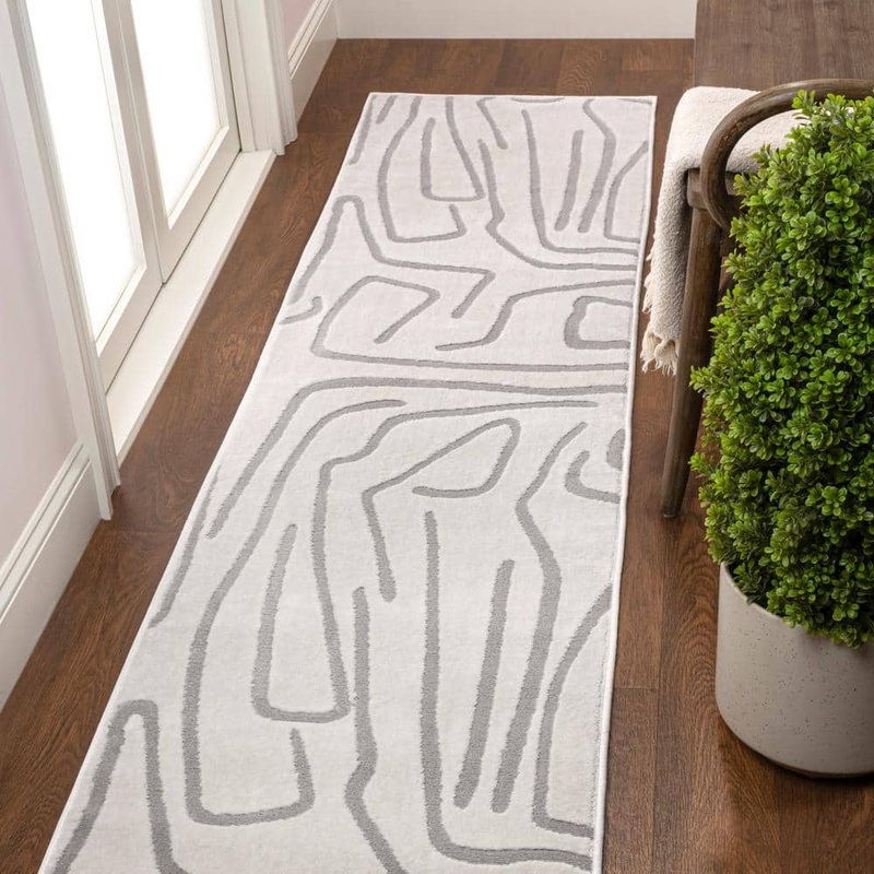 JONATHAN Y Alcina Modern Scandinavian Graphic Lines High-Low White/Light Gray 2 ft. x 8 ft. Runner Rug SND102C-28