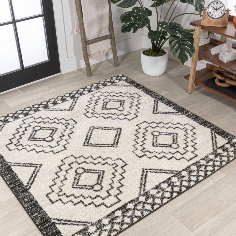 JONATHAN Y Amir Moroccan Beni Souk Cream/Black 5′ Square Area Rug MOH200A-5SQ