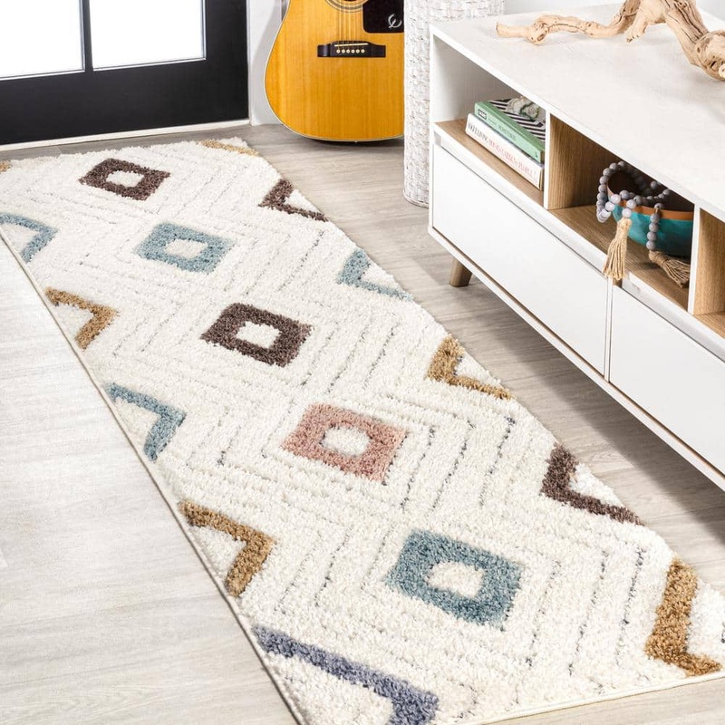 JONATHAN Y Amira Multi/Cream 2 ft. x 8 ft. Diamond Tribal High-Low Runner Rug SNT108A-28