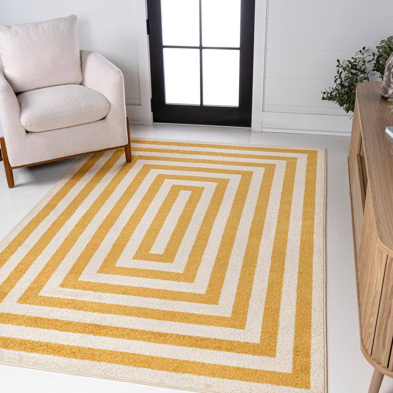 JONATHAN Y Bandol Modern Classic Mitre Stripe Yellow/Ivory 5 ft. x 8 ft. Area Rug MOH211G-5