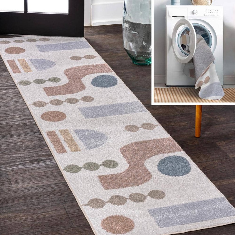 JONATHAN Y Cream/Multi 2 ft. x 8 ft. Riley Abstract Coastal Contemporary Machine-Washable Runner Rug WSH308A-28