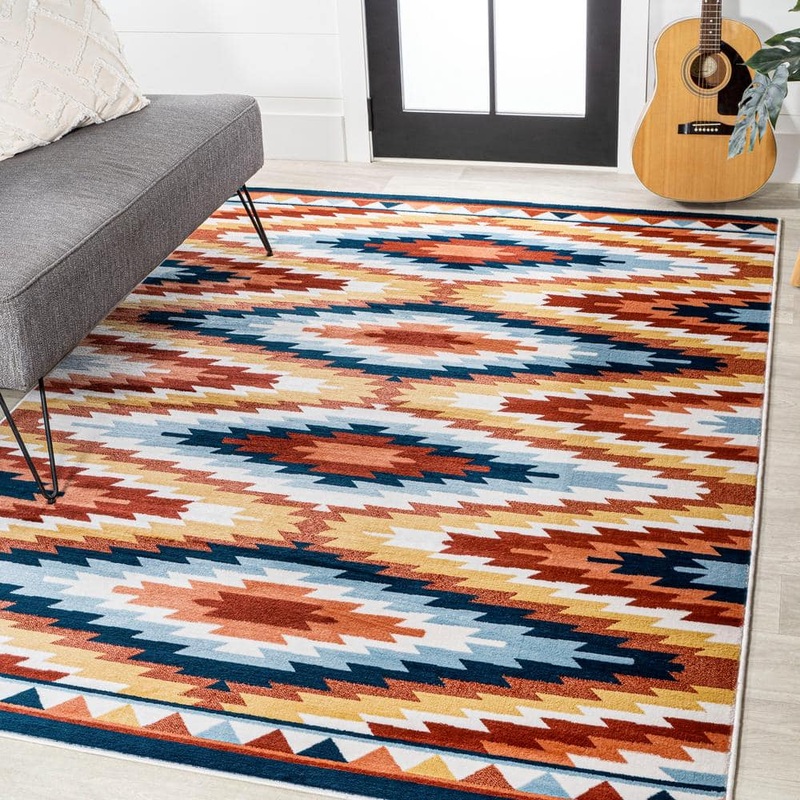 JONATHAN Y Konya Yellow/Red/Blue 8 ft. x 10 ft. Diamond Kilim Geometric Area Rug SWC101A-8