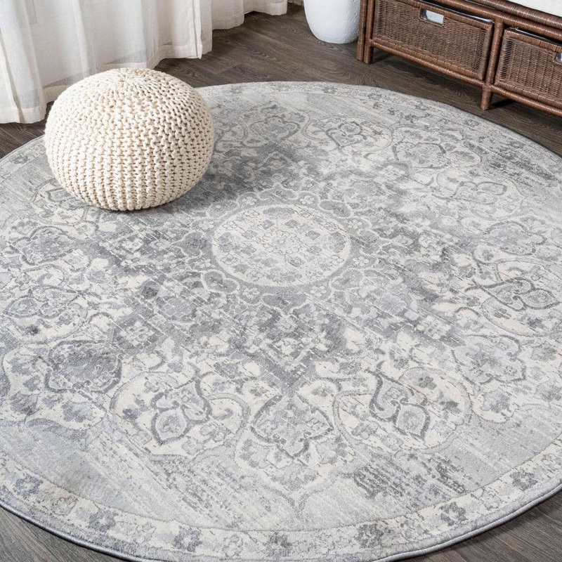 JONATHAN Y Modern Light Gray 5 ft. Round Persian Vintage Moroccan Medallion Area Rug MDP103B-5R