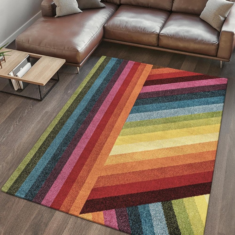 JONATHAN Y Retro Rainbow Contemporary Stripe Multi 4 ft. x 6 ft. Area Rug DZC102A-4