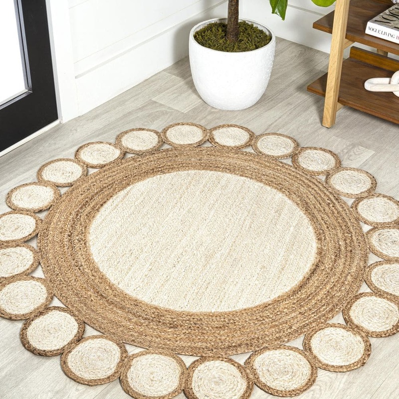 JONATHAN Y Skye 2-Tone Jute Circle Border Cream/Natural 6 ft. Round Area Rug RNF113A-6R