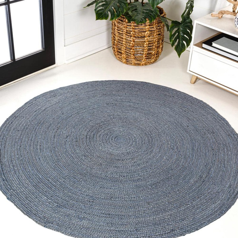 JONATHAN Y Zara Braided Coastal Cottage Round Jute Blue 4 ft. Round Area Rug RNF116C-4R