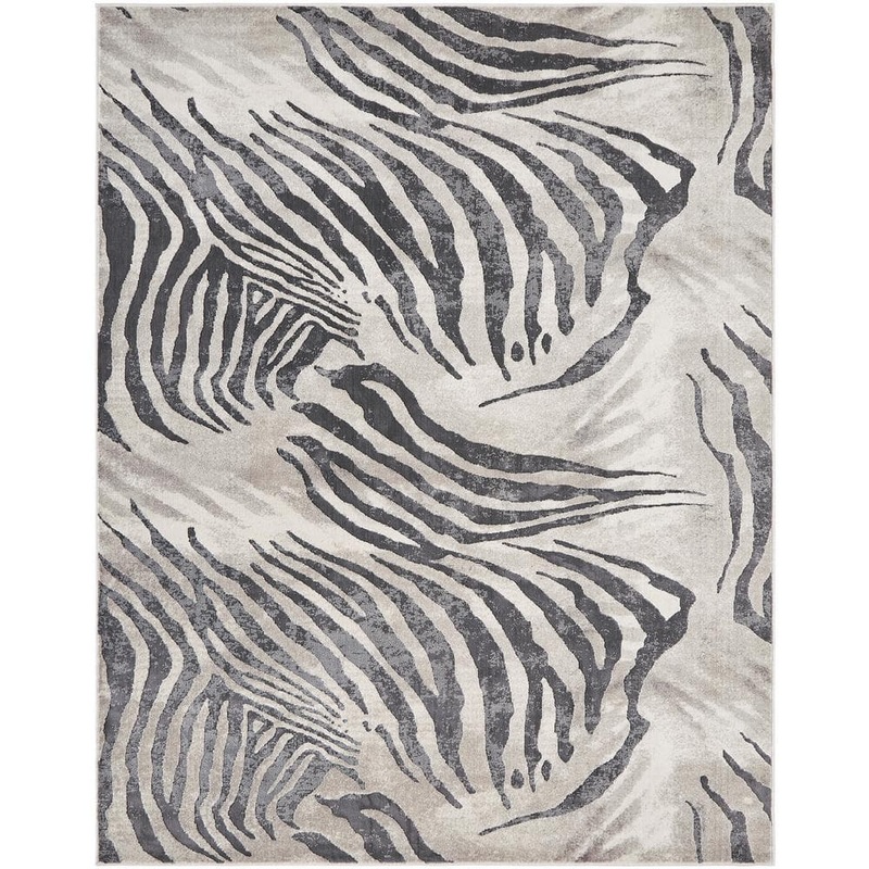 KALATY N Natori Serengeti Charcoal Zebra 8 ft. 6 in. x 11 ft. 6 in. Animal Print Area Rug SG-630 912