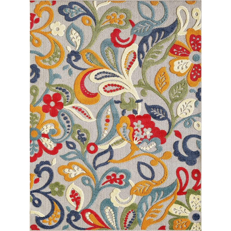Kas Rugs Calla Ivory/Multi Leila 3 ft. x 5 ft. Floral Indoor/Outdoor Accent Rug CAA692933X411