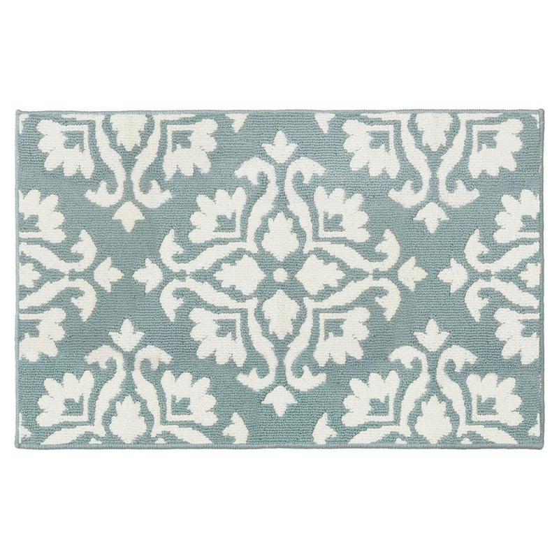 Laura Ashley Mayhew Damask Adriatic Blue/White 27 in. x 45 in. Accent Rug LAYMA009511