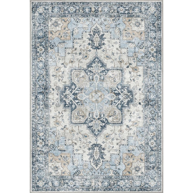 Limlok Medallion Blue 5 ft. x 7 ft. Persian Area Rug AR1005-BLUE-5X7-HD