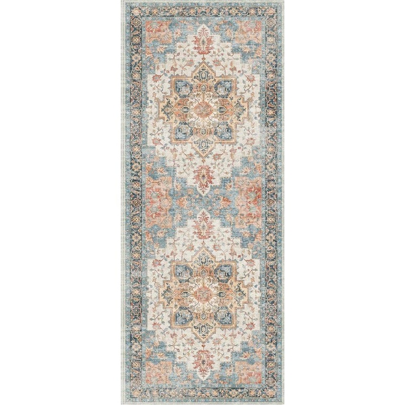 Limlok Medallion Blue Orange Mocha 2 ft. x 7 ft. Persian Area Rug AR1005-HBS-2X7-HD