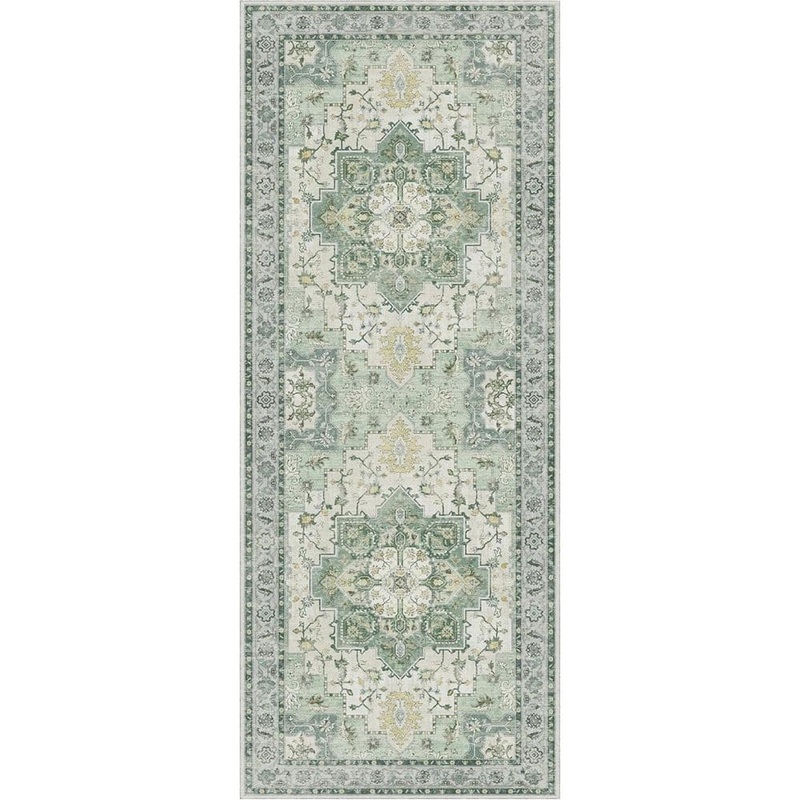 Limlok Medallion Green 2 ft. x 10 ft. Persian Area Rug AR1005-LS-2X10-HD
