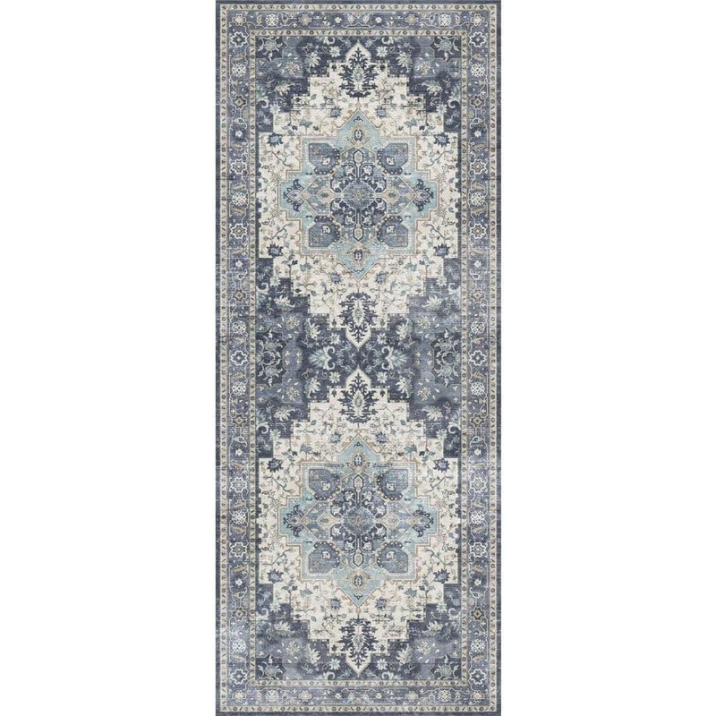 Limlok Medallion Navy Blue 2 ft. x 7 ft. Persian Area Rug AR1005-HJL-2X7-HD
