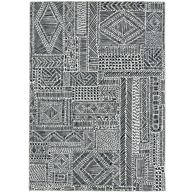 Linon Home Decor Cohen Washable Ivory/Black 5 ft. x 7 ft. Abstract Area Rug THD03387