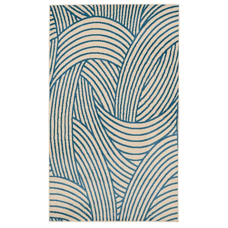 Linon Home Decor Kobe Binya Bone and Blue 4 ft. 3 in. x 7 ft. 3 in. Area rug THDR03947