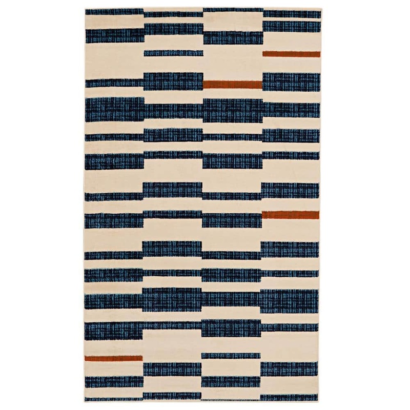 Linon Home Decor Kobe Leslie Bone and Blue 4 ft. 3 in. x 7 ft. 3 in. Area Rug THDR03937