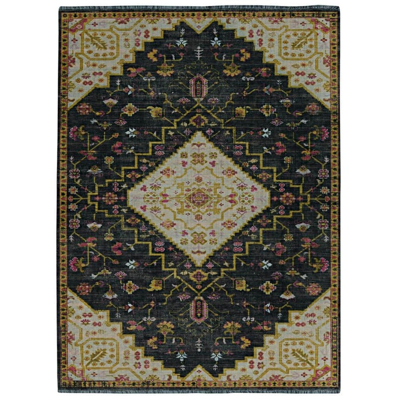Linon Home Decor Lena Black and Ivory 8 ft. x 10 ft. Transitional Woven Oriental Polyester Rectangle Indoor Area Rug RUGPC0481