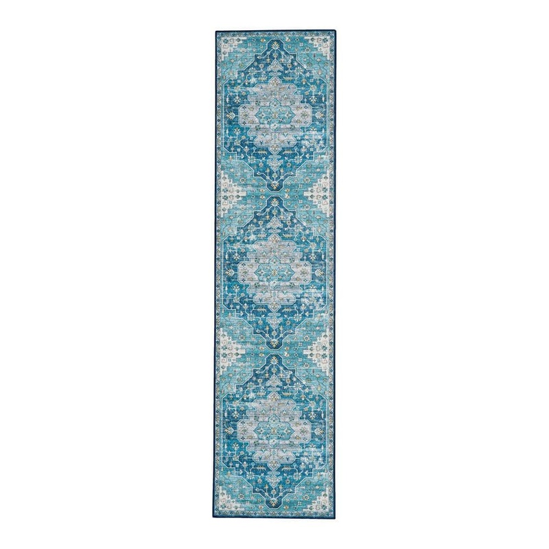 Linon Home Decor Washable Alana Teal/Ivory 2 ft. x 8 ft. THDR03914
