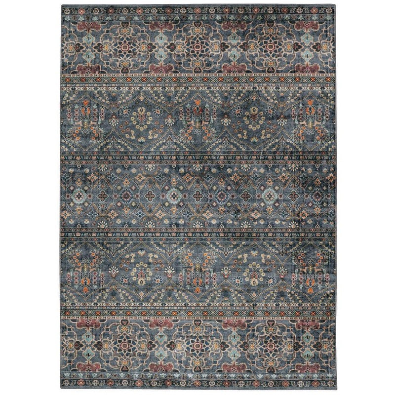 Linon Home Decor Washable Jerry Teal/Ivory 5 ft. x 7 ft. Abstract Rectangle Area Rug THD03347