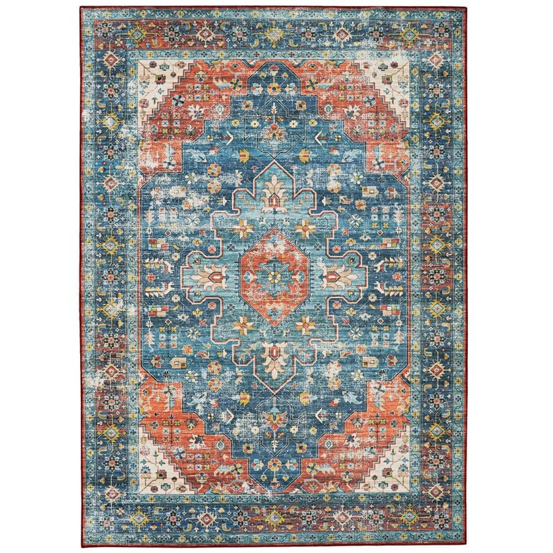 Linon Home Decor Washable Pablo Teal/Rust 2 ft. x 3 ft. Abstract Rectangle Area Rug THD03336