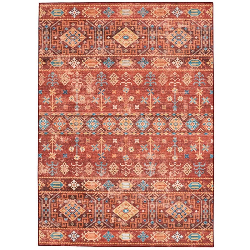 Linon Home Decor Washable Rosa Red/Ivory 2 ft. x 3 ft. Rectangle Abstract Area Rug THD03348