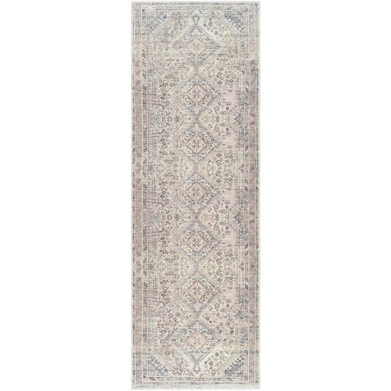 Livabliss Amaka Beige/Gray Medallion 3 ft. x 8 ft. Machine-Washable Indoor Runner Area Rug S00161088416