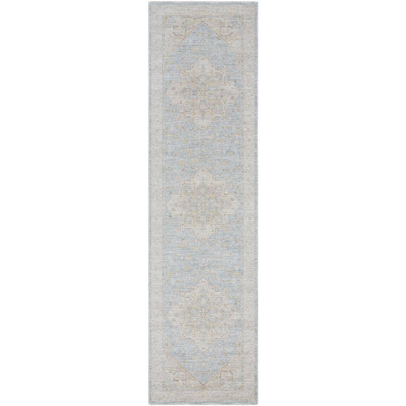 Livabliss Avant Garde 2 ft. x 7 ft. Light Blue Border Indoor Runner AVT2365-2773