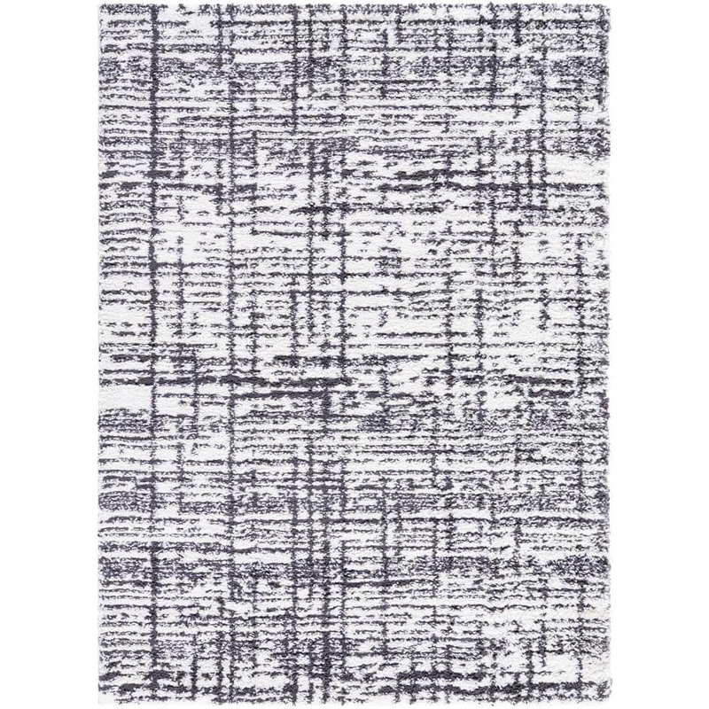 Livabliss Sacramento Shag White/Black Modern 5 ft. x 7 ft. Indoor Area Rug SCS2304-537