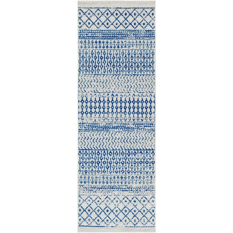 Livabliss Alois Cream/Royal Blue Geometric 3 ft. x 14 ft. Indoor Runner Area Rug S00161071693